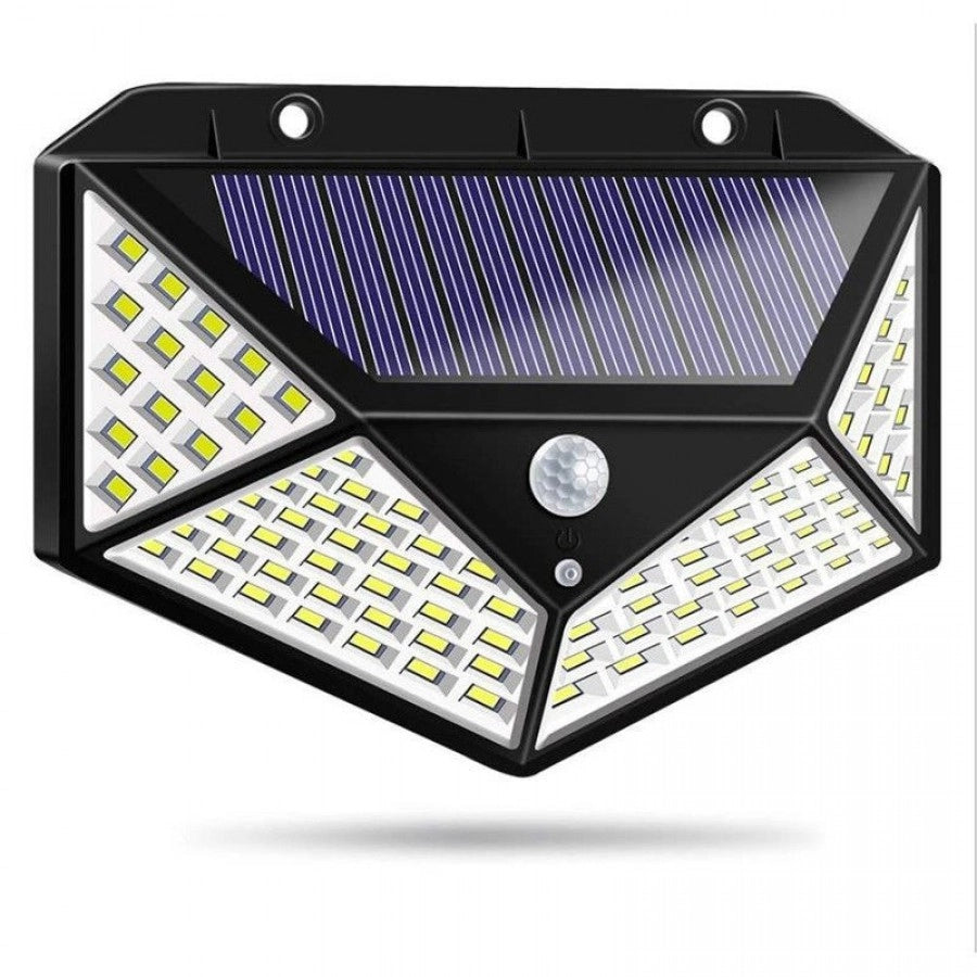 Set 4 x Lampa 100 LED cu panou solar, senzor de miscare +CADOU Lanterna profesionala de cap reglabila cu 5 led LED