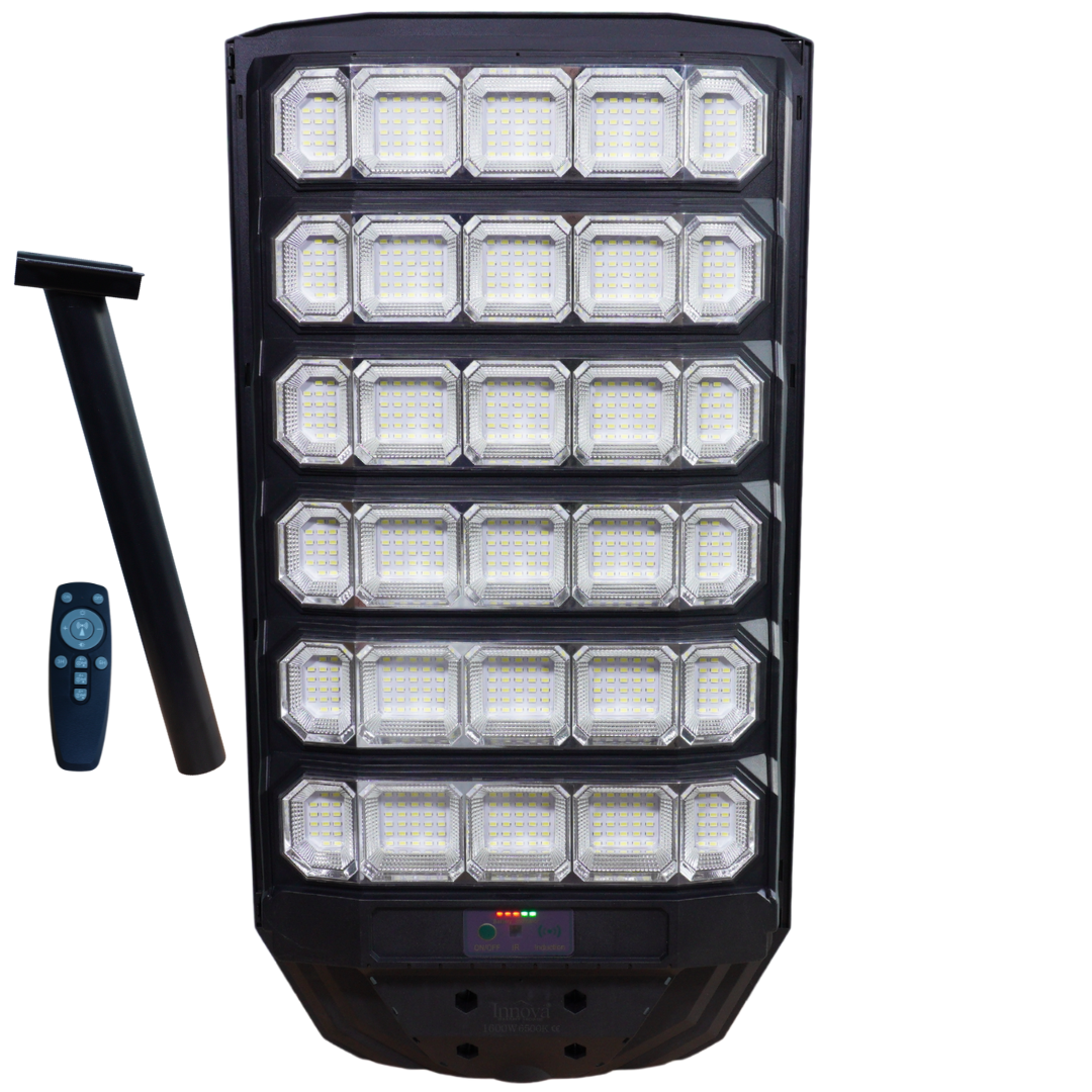 Lampa Solara Stradala Polaris Innova 1600W – LED 120 000 lm, Senzor Lumina/Miscare si Telecomanda, IP66 & Suport Prindere+Cadou Surpriza