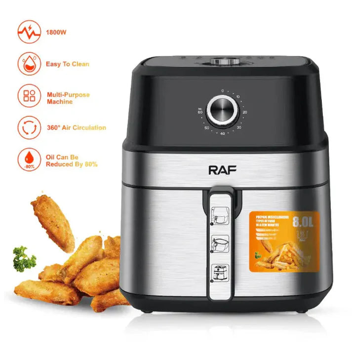 Air Fryer RAF-5319 - Friteuză cu aer cald, fără ulei, 6.5L, 1800W, Negru