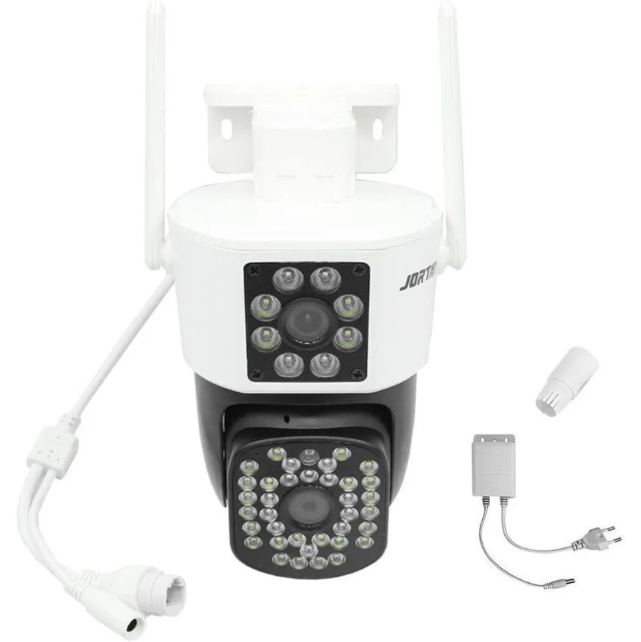 Camera de Supraveghere Duală Jortan 8293, 6MP, WiFi sau Cablu, Ip66 , 44 Led Vedere Nocturna