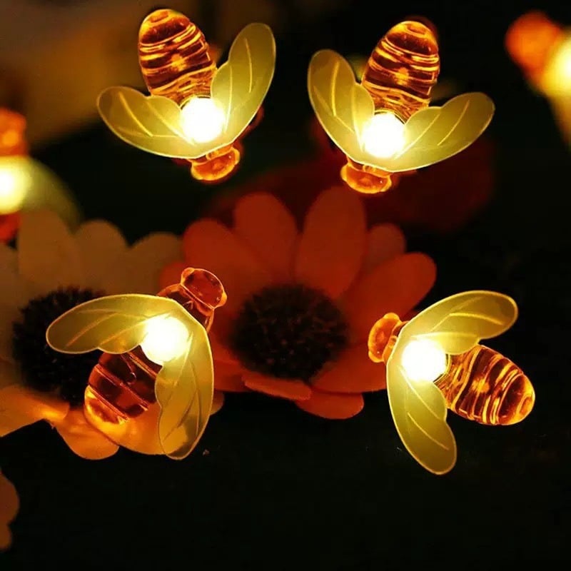 Set 2x Instalatie Solara Decorativa Albine cu LED – 50 Albine Luminoase M375-6, Lumina Cald