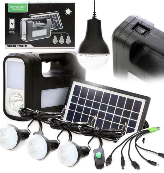 Kit solar GD-Lite 8017 3 becuri LED, Panou Solar , Incarcator usb , acumulator de mare capacitate