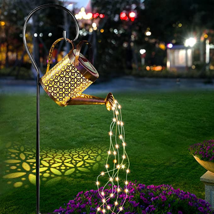 Set 2x Lămpi Solare LED Tip Stropitoare cu Stele, Fier Forjat, Design Retro, Proiecție Lumină Caldă, IP65, 80 cm