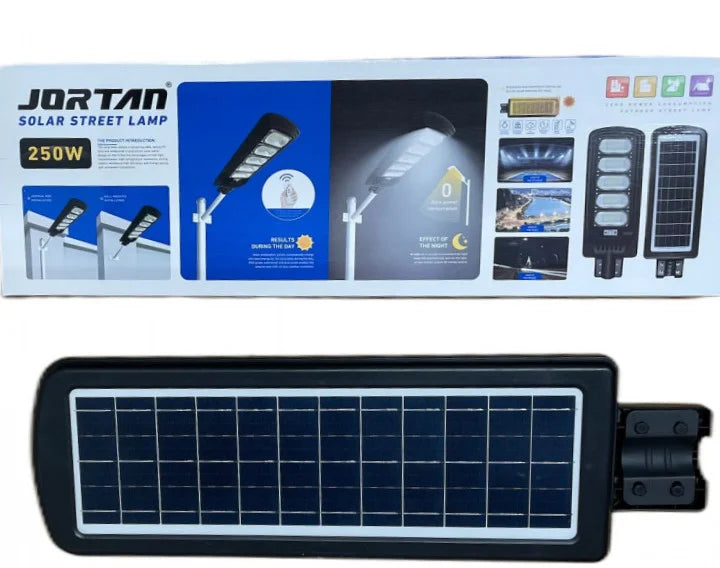 Lampa Stradala Solara Jortan Cu Senzor De Miscare 250W , IP66 , 6500k+ telecomanda + Suport Metalic