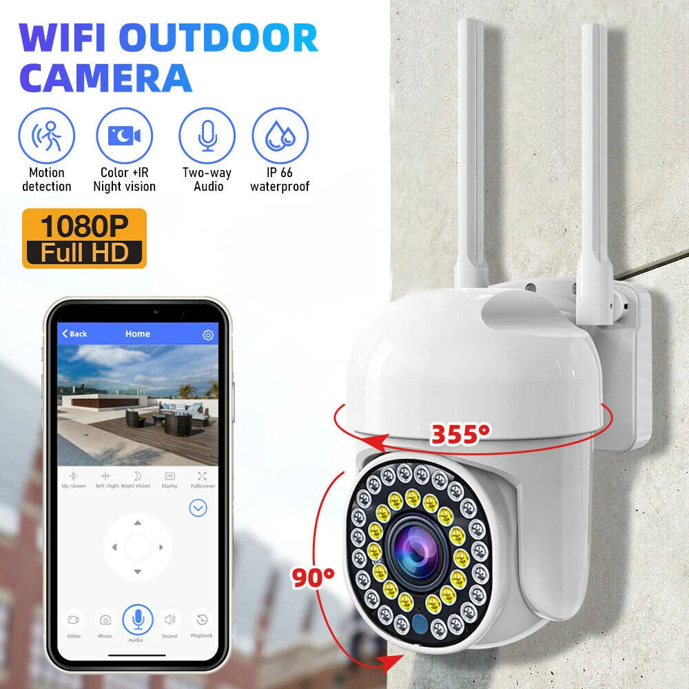 Cameră de Supraveghere Smart WIFI, 36 LED-uri, HD, Viziune Nocturnă cu Infraroșu și Protecție IP66, Transmisie Live pe Telefon