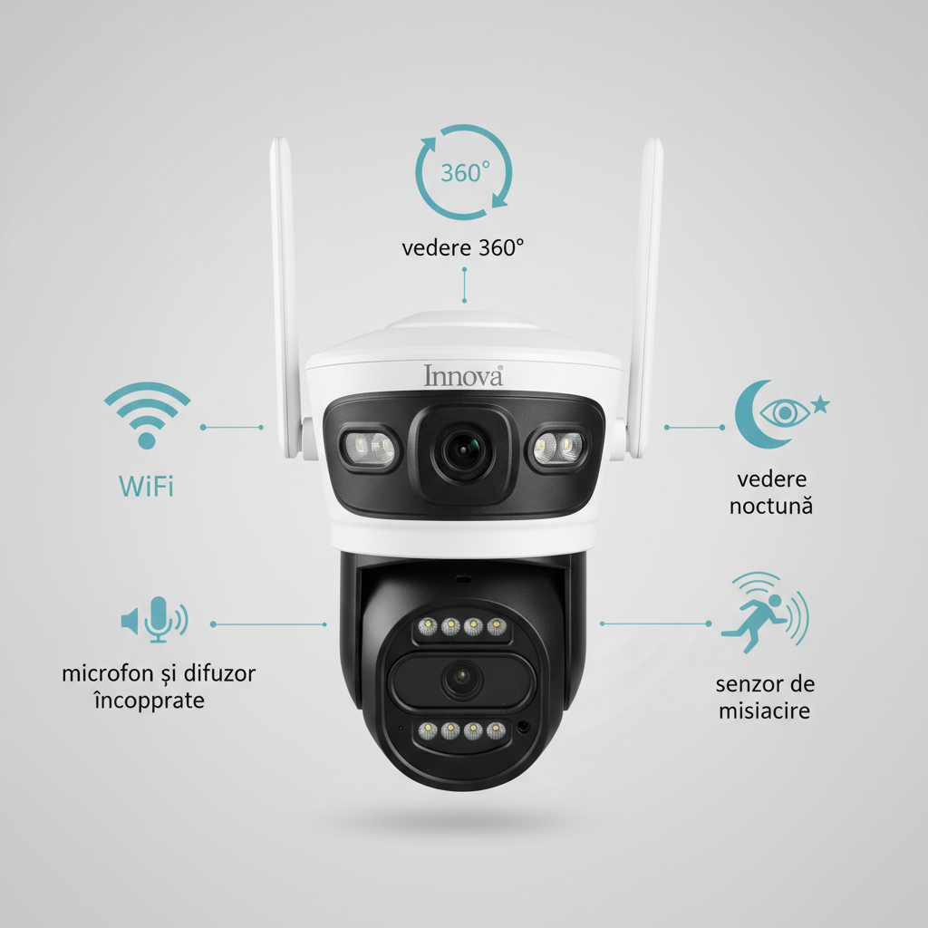 Black Friday - Pachet 2 x Camera Supraveghere Duală INNOVA X-TRAK, 6MP, WiFi/Lan , live pe telefon + 2 Carduri Cadou