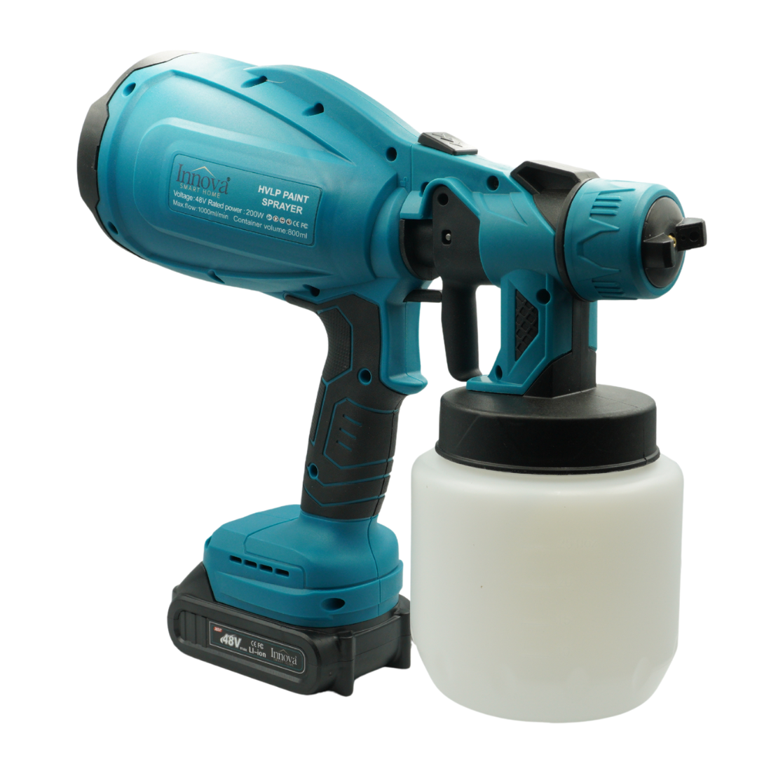 Black Friday - Pistol de Pulverizare Electric, Fără Fir, 48V, 2 Acumulatori Li-Ion, 800 ml, HVLP, Pulverizare Fină, Innova