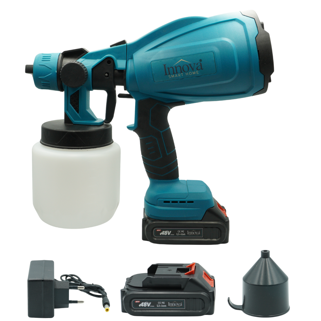 Black Friday - Pistol de Pulverizare Electric, Fără Fir, 48V, 2 Acumulatori Li-Ion, 800 ml, HVLP, Pulverizare Fină, Innova