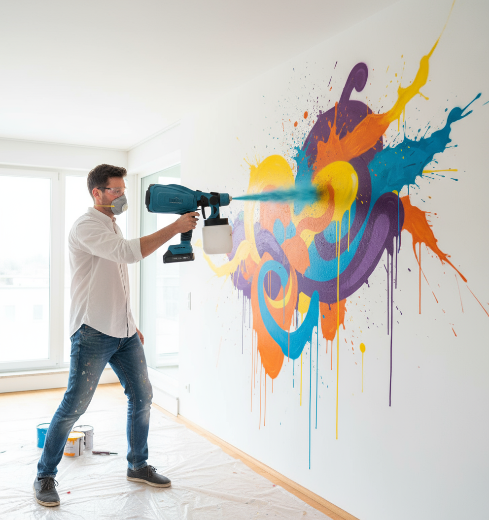 Black Friday - Pistol de Pulverizare Electric, Fără Fir, 48V, 2 Acumulatori Li-Ion, 800 ml, HVLP, Pulverizare Fină, Innova