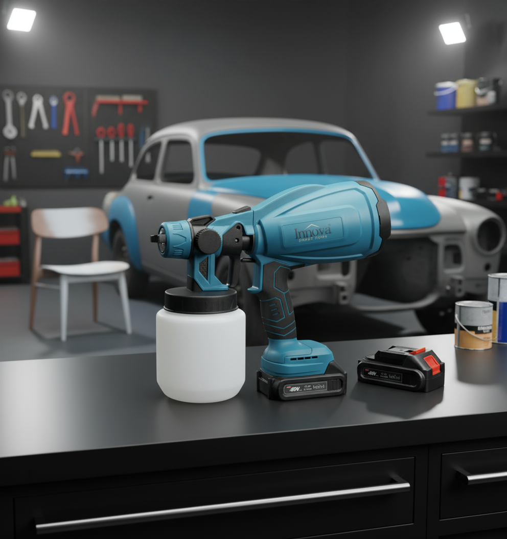 Black Friday - Pistol de Pulverizare Electric, Fără Fir, 48V, 2 Acumulatori Li-Ion, 800 ml, HVLP, Pulverizare Fină, Innova