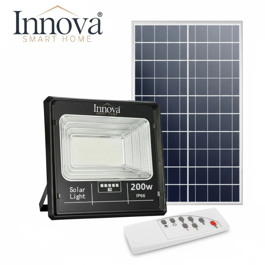 Proiector LED INNOVA 200W Cu Panou Solar si telecomanda, IP66 + Cadou