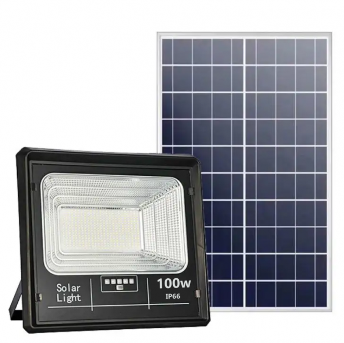 Pachet 4 x Proiector Solar Jortan 100W , IP66 , Indicator Baterie , Telecomanda , 6500k + Cadou Surpriza