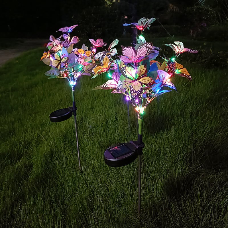 Set 2 Lampi Solare Decorative cu Fluturi M374-8, 70cm, Iluminare LED, IP66