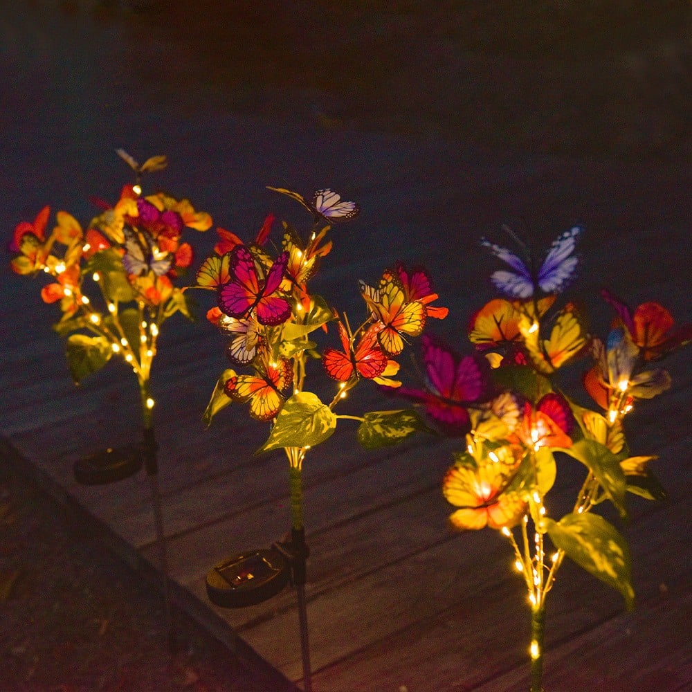 Set 2 Lampi Solare Decorative cu Fluturi M374-8, 70cm, Iluminare LED, IP66