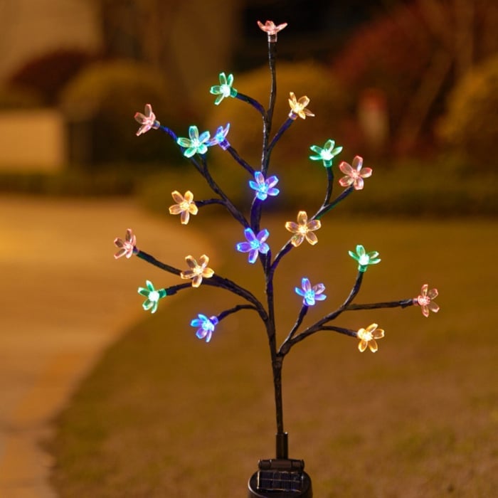 Set 2 Lampi Solare Decorative Ramura cu Flori LED, 65cm, IP66