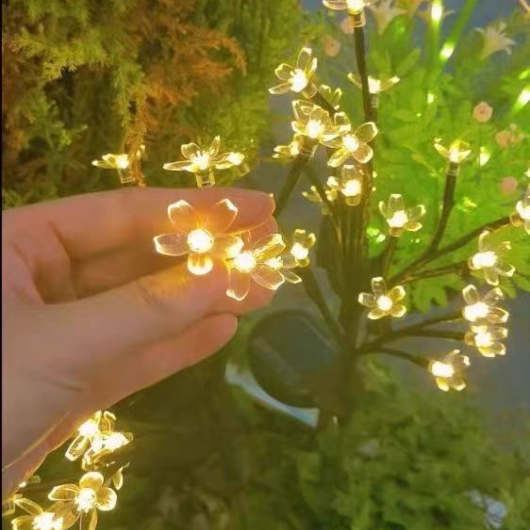 Set 2 Lampi Solare Decorative Ramura cu Flori LED, 65cm, IP66