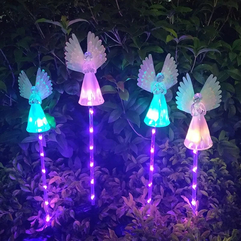 Set 2 x Lampi Solare Decorative de Gradina Ingerasi , RGB , acumulator incorporat