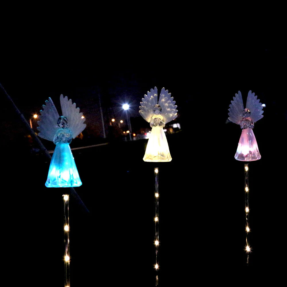 Set 2 x Lampi Solare Decorative de Gradina Ingerasi , RGB , acumulator incorporat