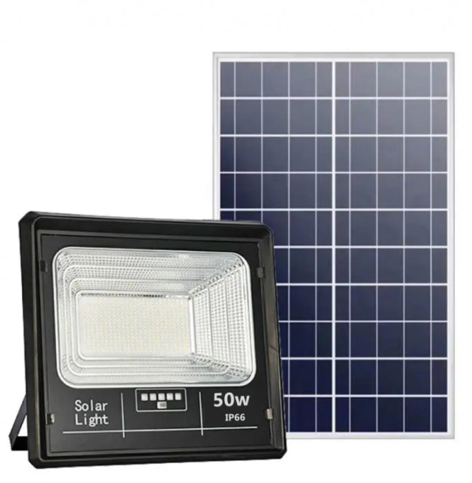 Pachet 2 x Proiector Solar Jortan 50W , IP66 , Indicator Baterie , Telecomanda , 6500k + cadou surpriza
