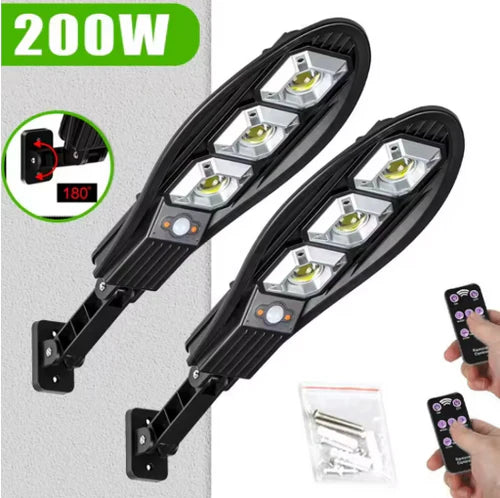 Set 2x Lampa Solara Stradala SKY 200W,  Senzor de miscare, Senzor de lumina cu Telecomanda + Cadou Surpriza