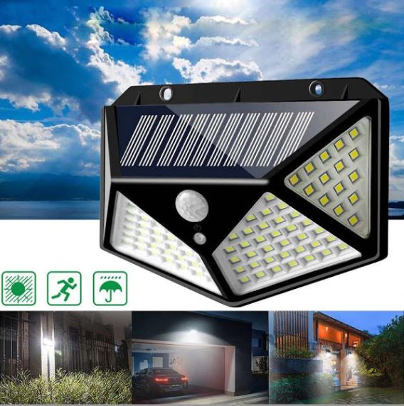 Set 4 x Lampa 100 LED cu panou solar, senzor de miscare + CADOU Surpriza