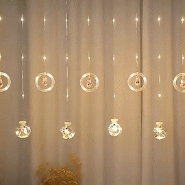 Instalatie Perdea cu Globuri si Cercuri cu Om de Zapada, 10 decoratiuni, 3m, interconectabile