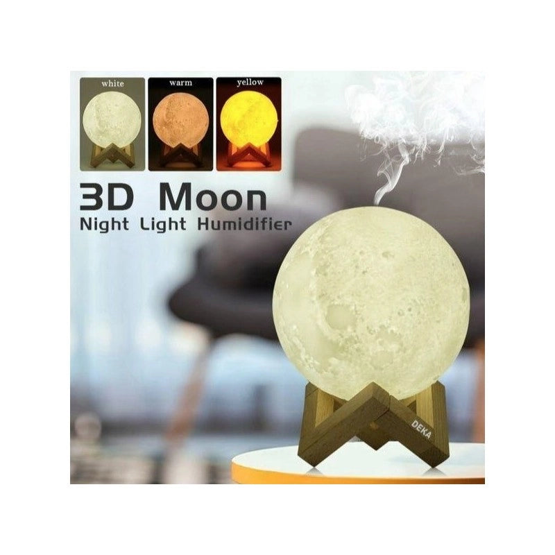 Lampa de veghe cu umidificator Aroma terapie, Luna Moon 3D + CADOU 10 esente aromatice