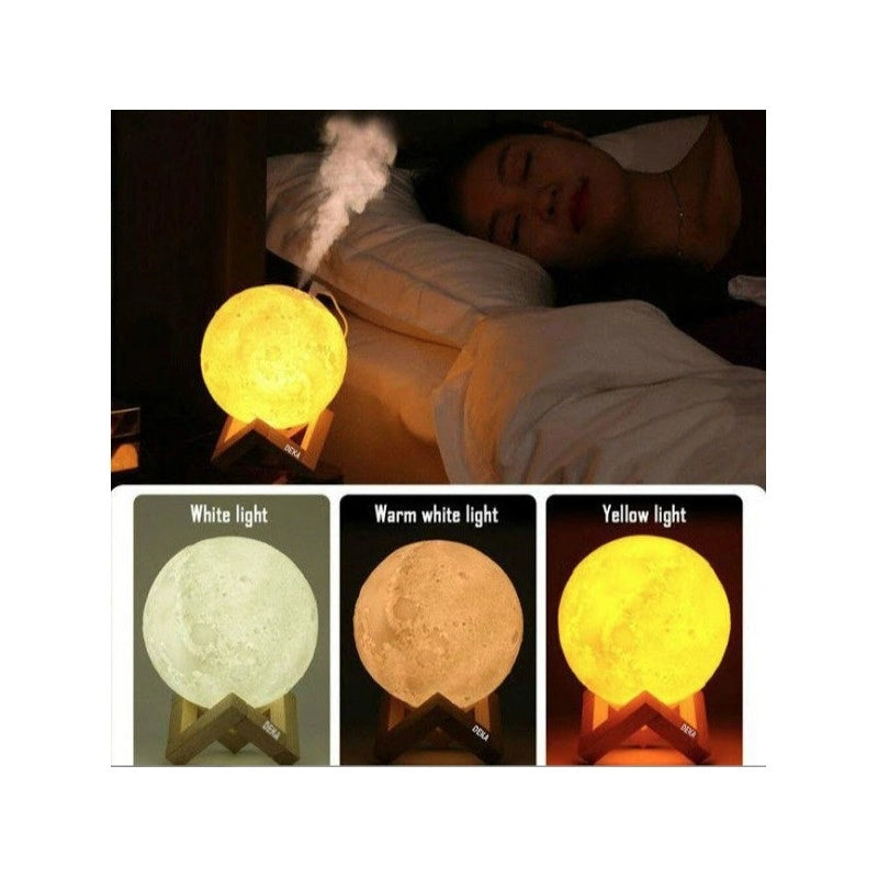 Lampa de veghe cu umidificator Aroma terapie, Luna Moon 3D + CADOU 10 esente aromatice