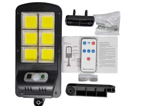 Pachet 4 x Lampa Solara de Perete cu 96 LED-uri COB, 3 Moduri de Functionare, Telecomanda, Senzor de Miscare si Lumina + CADOU